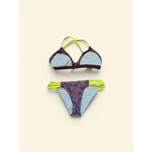 Seea | Capitola Reversible Bikini Set Large Plum Lime Stripe Two Piece Swimsuit